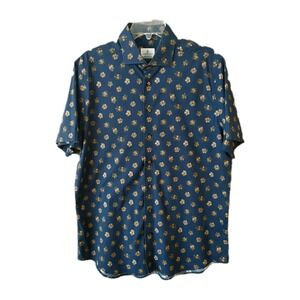 Emanuel Berg Men's Size Large Floral Pattern Modern Fit Stretch Short Sleeve